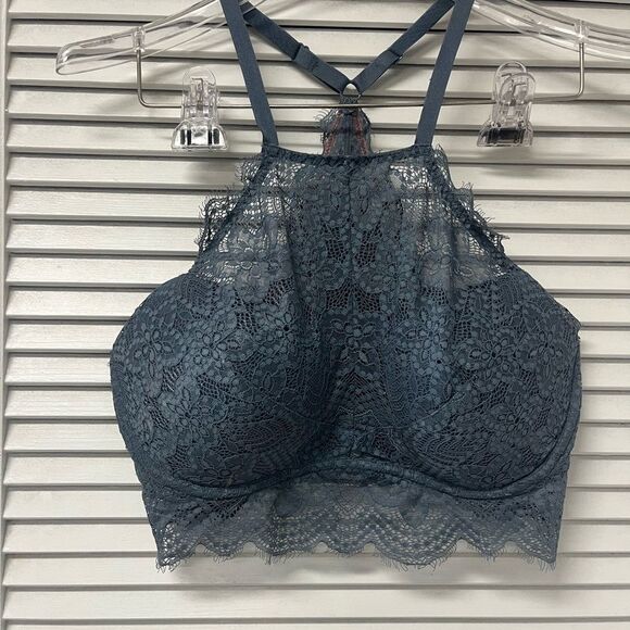 Victorias Secret Pink Push Up High Neck Lace Bralette Large DD - Picture 1 of 2